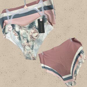 Danskin L Assorted Warm Colors Bonded Waistband Laser-Cut Tanga Panties -5 Pk